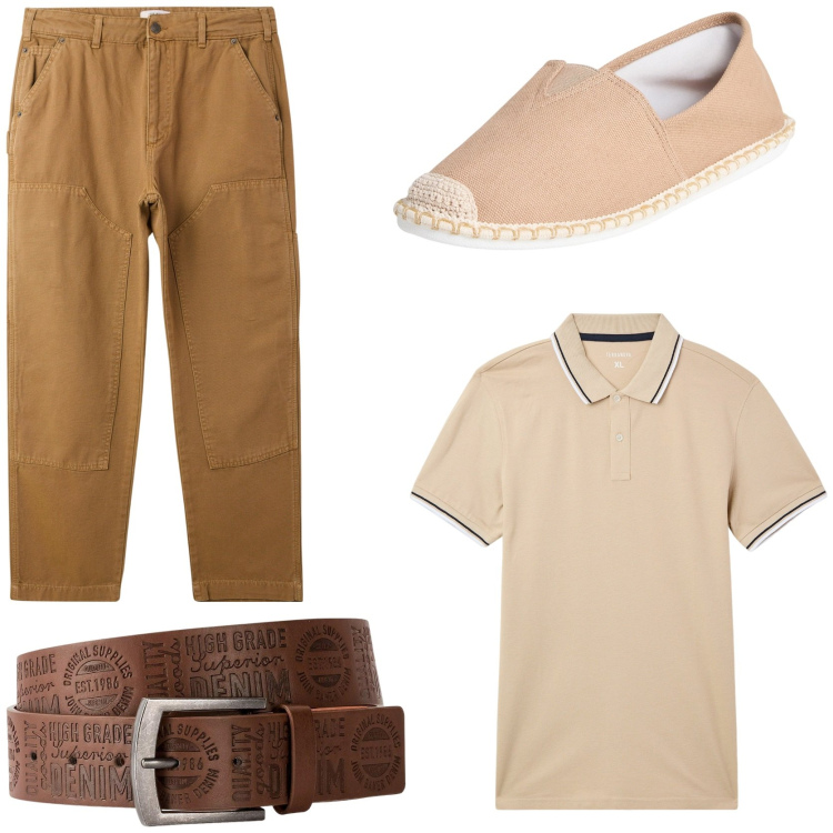 Outfit uomo - Casual in ferie. Stile Casual per Tutti i giorni. Abbinamento con cinture, espadrillas, polo, pantaloni.