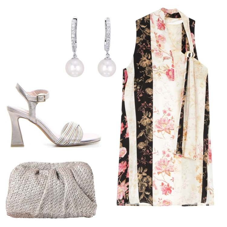 Outfit donna - Total look #2173816. Stile Chic per Ufficio. Abbinamento con orecchini, clutch, vestiti asimmetrici, sandali col tacco.