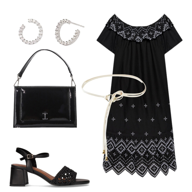 Outfit donna - Total look #2173817. Stile Casual chic per Ufficio. Abbinamento con cinture, orecchini, borse a tracolla, vestiti lunghi, sandali col tacco.