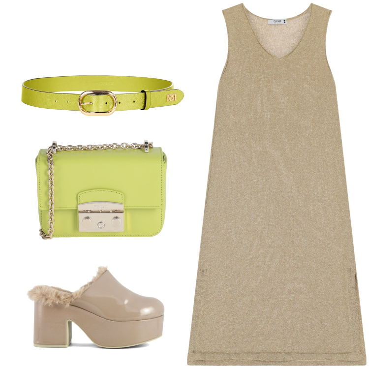 Outfit donna - Total look #2173828. Stile Casual per Tutti i giorni. Abbinamento con borse a spalla, cinture, vestiti midi/longuette, sabot.