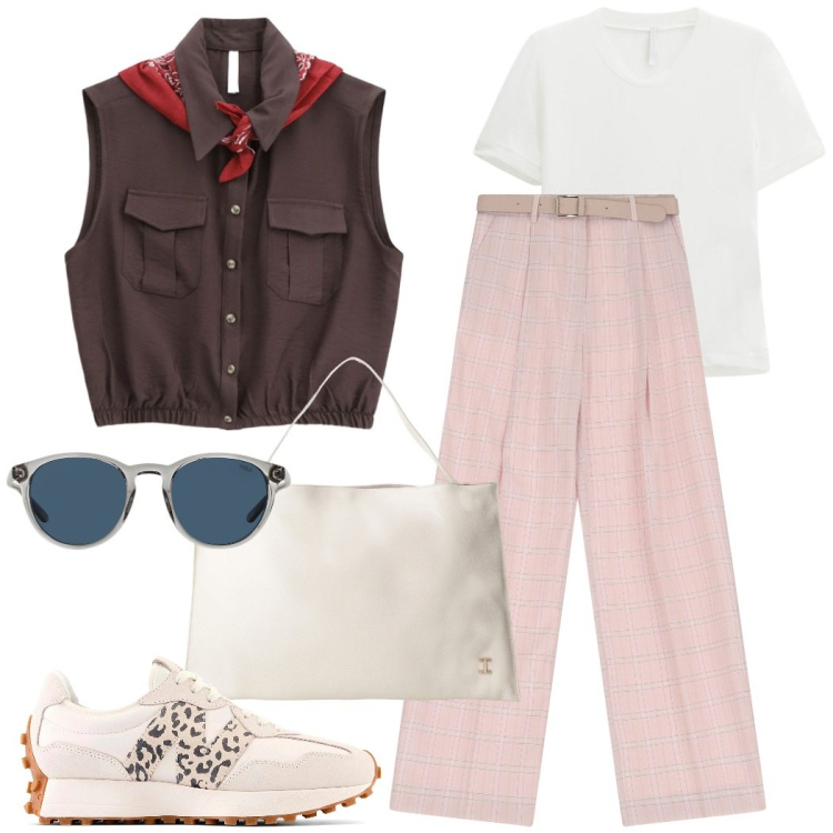 Outfit donna - Casual chic firmato Imperial. Stile Casual chic per Ufficio. Abbinamento con pantaloni a palazzo, camicie, borse a spalla, t-shirt, occhiali da sole, sneakers.