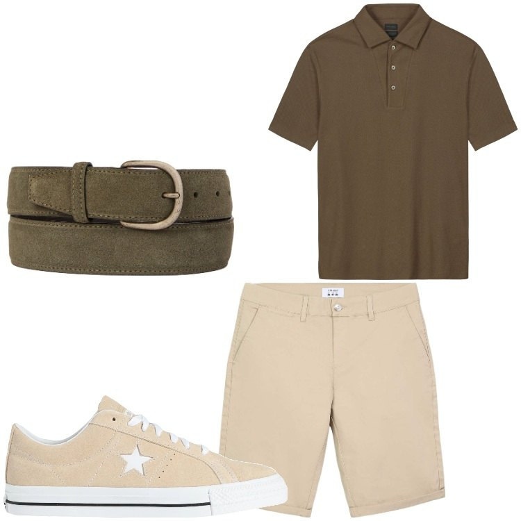 Outfit uomo - Le converse. Stile Casual per Tutti i giorni. Abbinamento con sneakers, bermuda, cinture, polo.