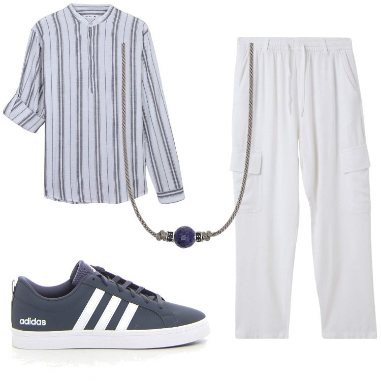 Outfit uomo - Total look #2173895. Stile Casual per Serata speciale. Abbinamento con pantaloni cargo, camicie, collane, sneakers.