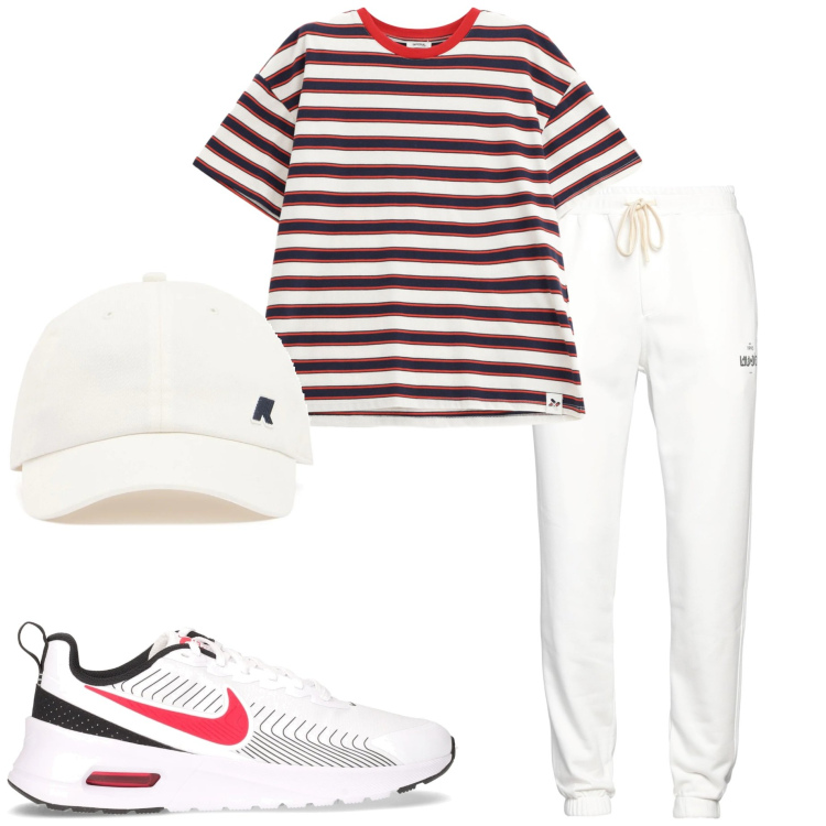 Outfit uomo - Casual style. Stile Casual per Sport. Abbinamento con pantaloni, t-shirt, cappelli, sneakers.