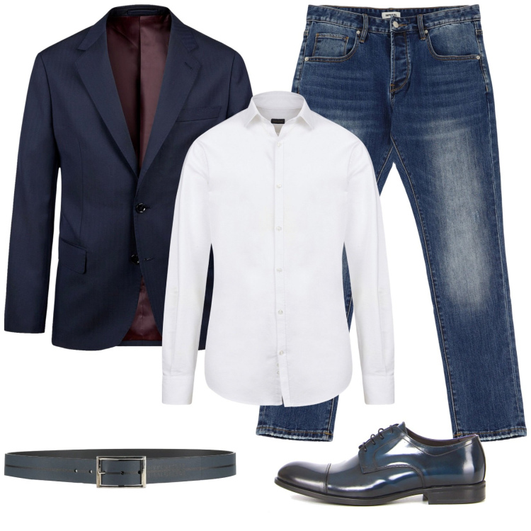 Outfit uomo - Total look #2173916. Stile Casual per Cerimonia. Abbinamento con cinture, jeans dritti, abiti, camicie, scarpe stringate.