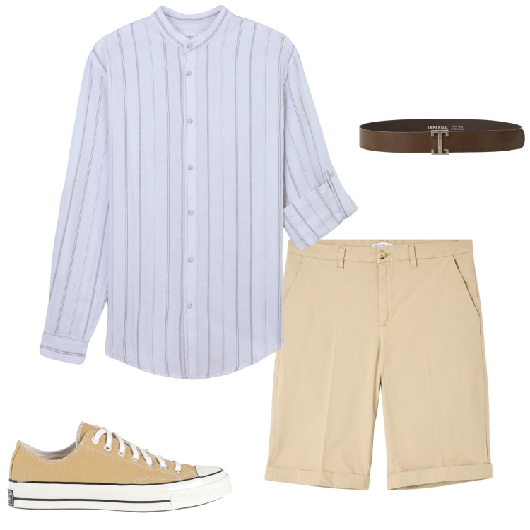 Outfit uomo - Serata con amici. Stile Casual per Tutti i giorni. Abbinamento con sneakers, bermuda, camicie, cinture.