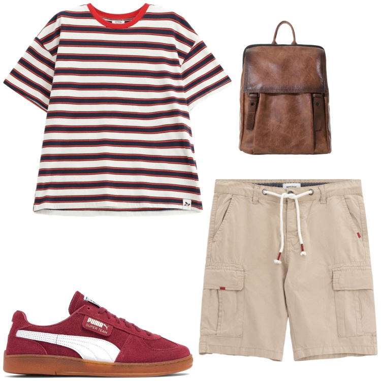 Outfit uomo - Total look #2173928. Stile Casual per Tutti i giorni. Abbinamento con borse sportive, t-shirt, bermuda, sneakers.