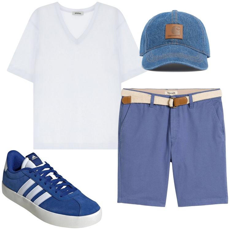 Outfit uomo - Total look #2173938. Stile Casual per Tutti i giorni. Abbinamento con bermuda, t-shirt, cappelli, sneakers.