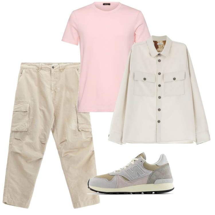 Outfit uomo - Pink touch. Stile Urban per Tutti i giorni. Abbinamento con sneakers, camicie, pantaloni cargo, t-shirt.