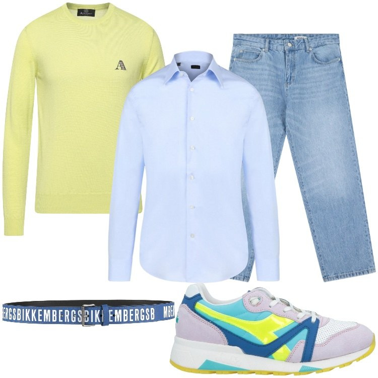 Outfit uomo - Total look #2173969. Stile Urban per Tutti i giorni. Abbinamento con sneakers, pullovers, cinture, jeans, camicie.