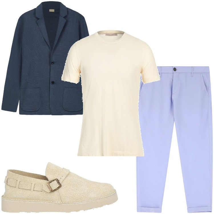 Outfit uomo - Total look #2173979. Stile Urban per Ufficio. Abbinamento con scarpe stringate, t-shirt, pantaloni chino, cardigans.