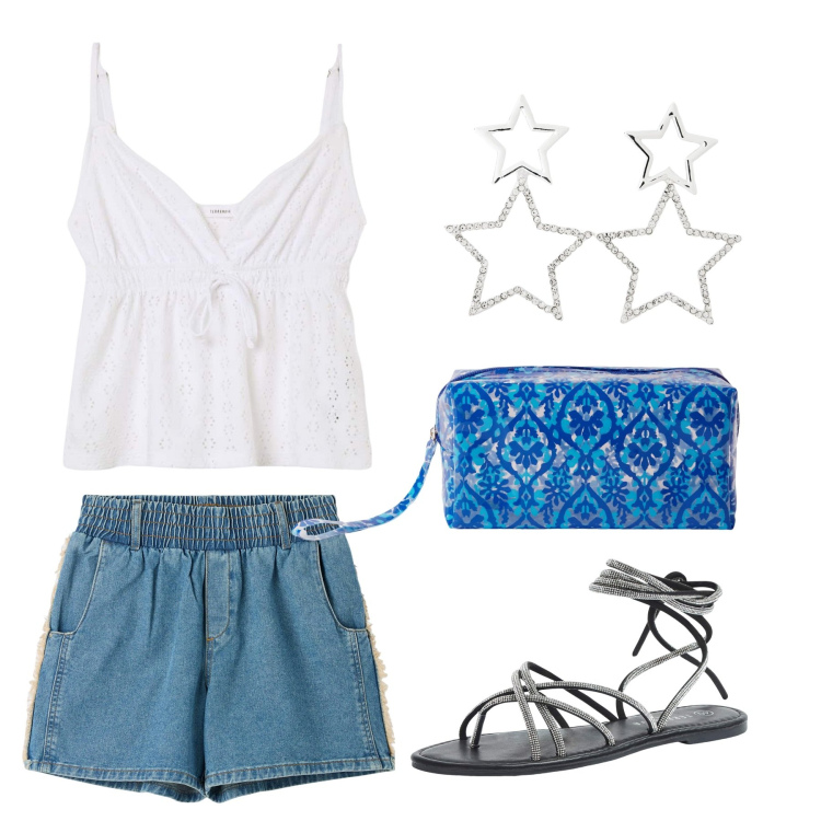 Outfit donna - Total look #2174003. Stile Casual per Tutti i giorni. Abbinamento con shorts, pochette, sandali alla schiava, orecchini, canottiere.