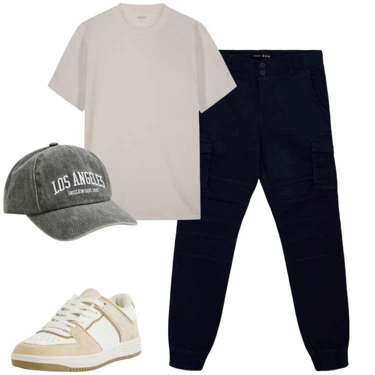 Outfit uomo - Total look #2174004. Stile Casual per Tutti i giorni. Abbinamento con sneakers, cappelli, pantaloni cargo, t-shirt.