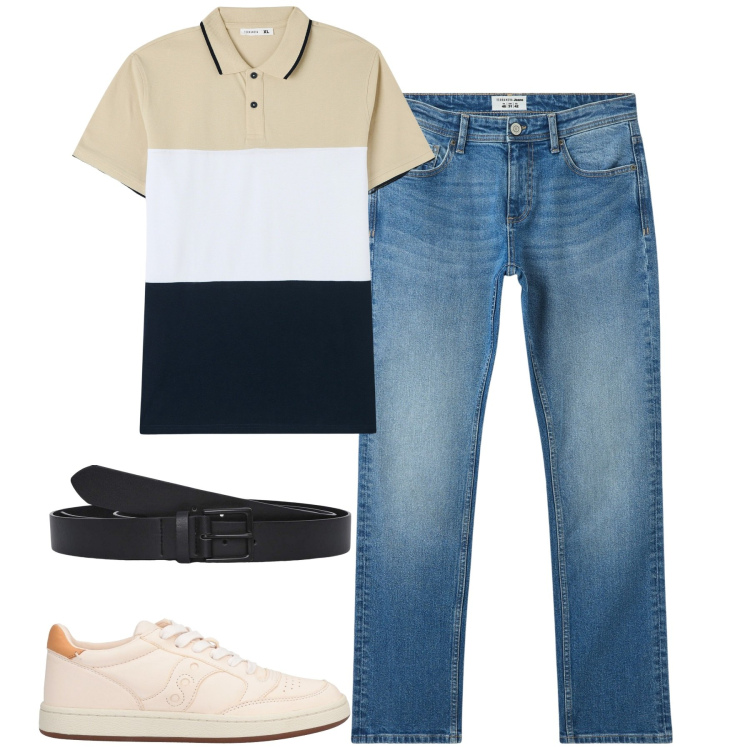Outfit uomo - Total look #2174005. Stile Casual per Tutti i giorni. Abbinamento con sneakers, jeans, cinture, polo.