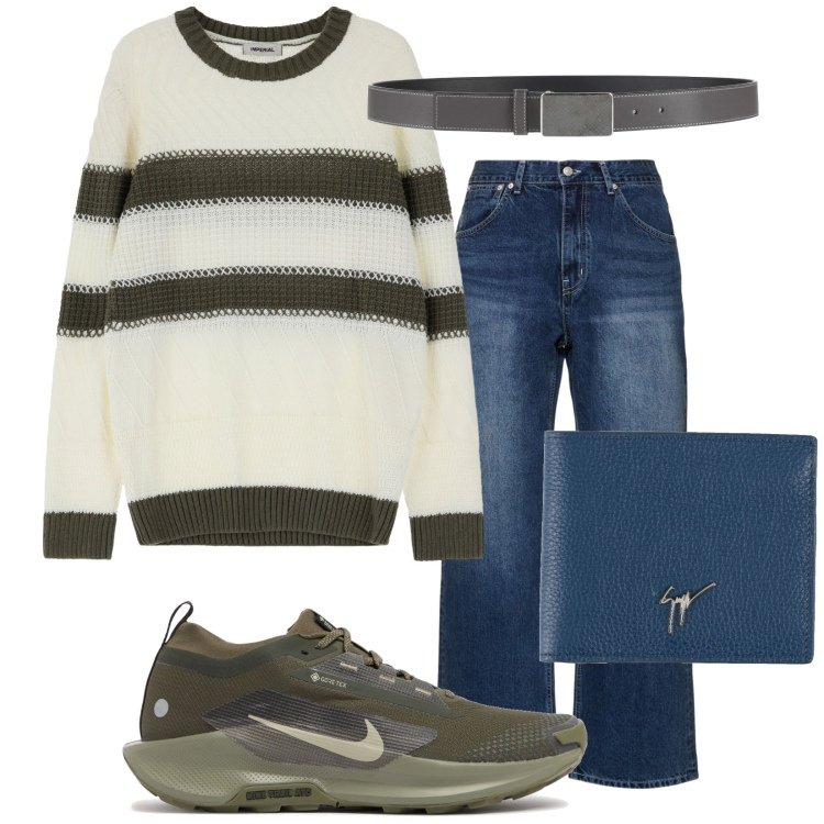 Outfit uomo - Total look #2174029. Stile Casual per Tutti i giorni. Abbinamento con cinture, portafogli, maglieria, jeans, sneakers.