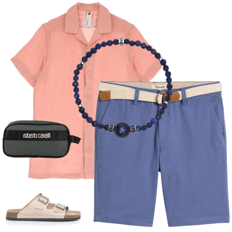 Outfit uomo - Total look #2174032. Abbinamento con bermuda, borse sportive, braccialetti, camicie a manica corta, sandali.