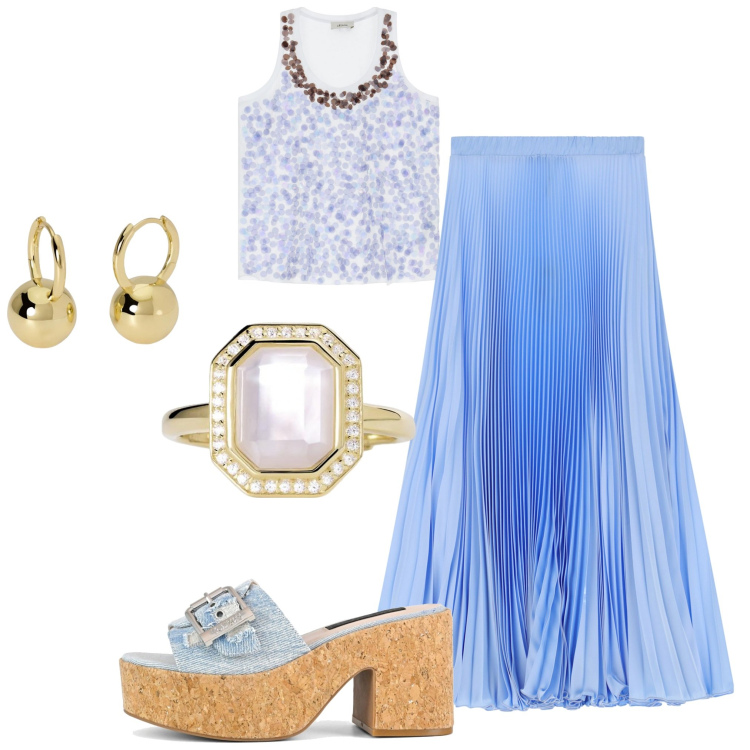 Outfit donna - Total look #2174034. Abbinamento con anelli, orecchini, top, gonne lunghe, sandali.