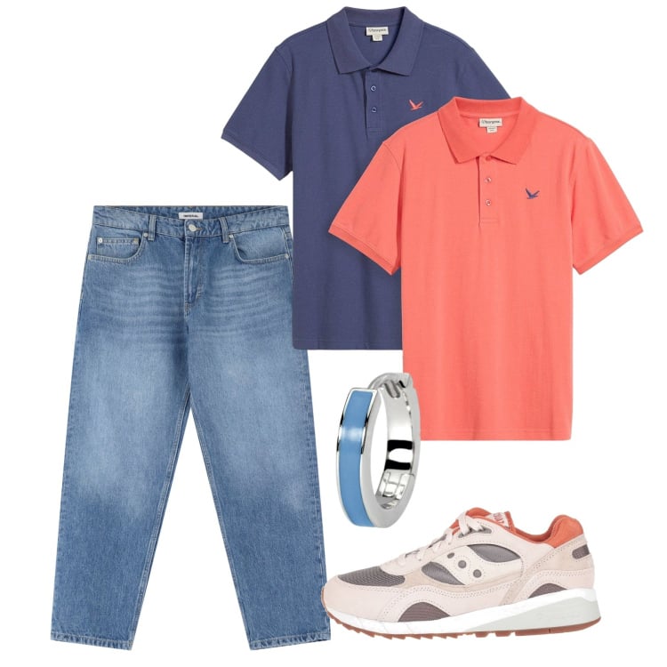 Outfit uomo - Doppia polo. Stile Casual per Tutti i giorni. Abbinamento con polo, sneakers, orecchini, jeans.