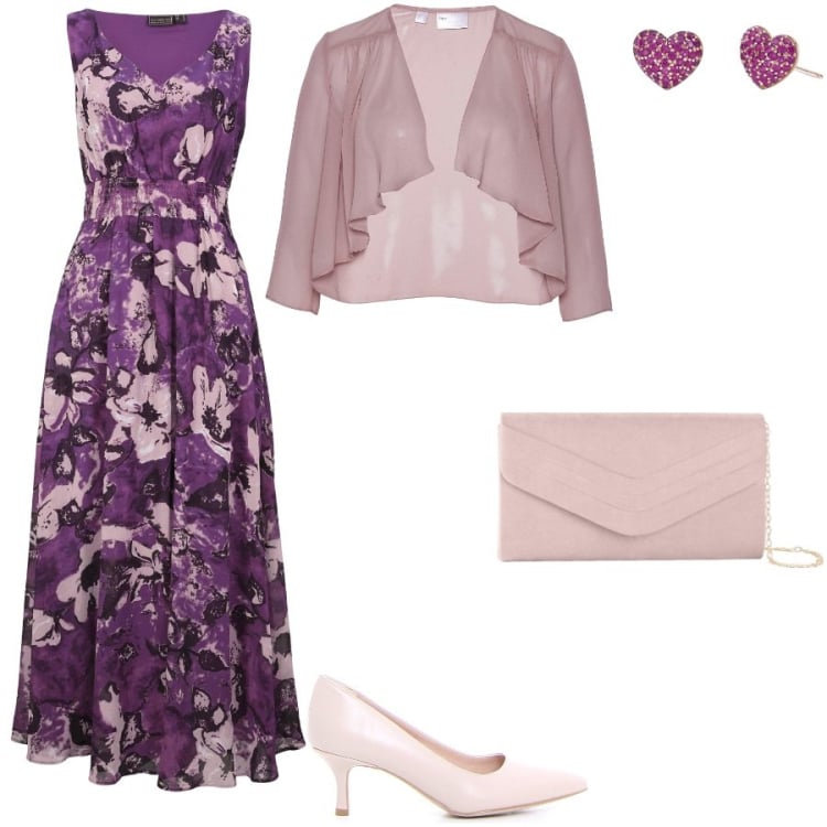 Outfit donna - In vista di una comunione. Stile Romantica per Cerimonia. Abbinamento con vestiti lunghi, blazer, pochette, orecchini, décolleté.