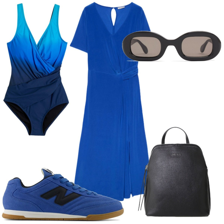 Outfit donna - Total look #2174060. Stile Trendy per Mare. Abbinamento con costumi interi, sneakers, zaini, vestiti midi/longuette, occhiali da sole.