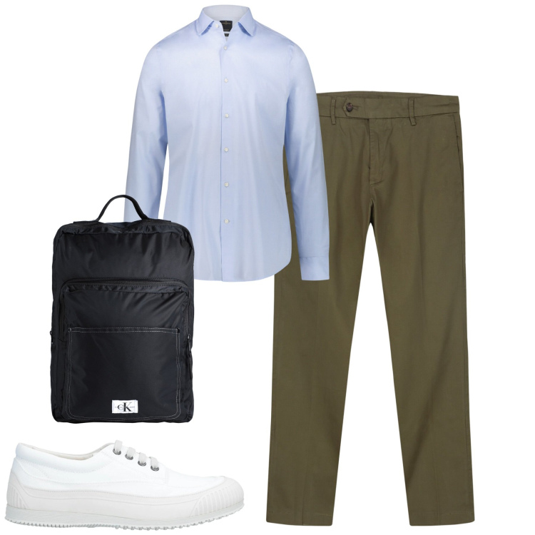Outfit uomo - City. Stile Urban per Tutti i giorni. Abbinamento con sneakers, borse sportive, pantaloni chino, camicie.