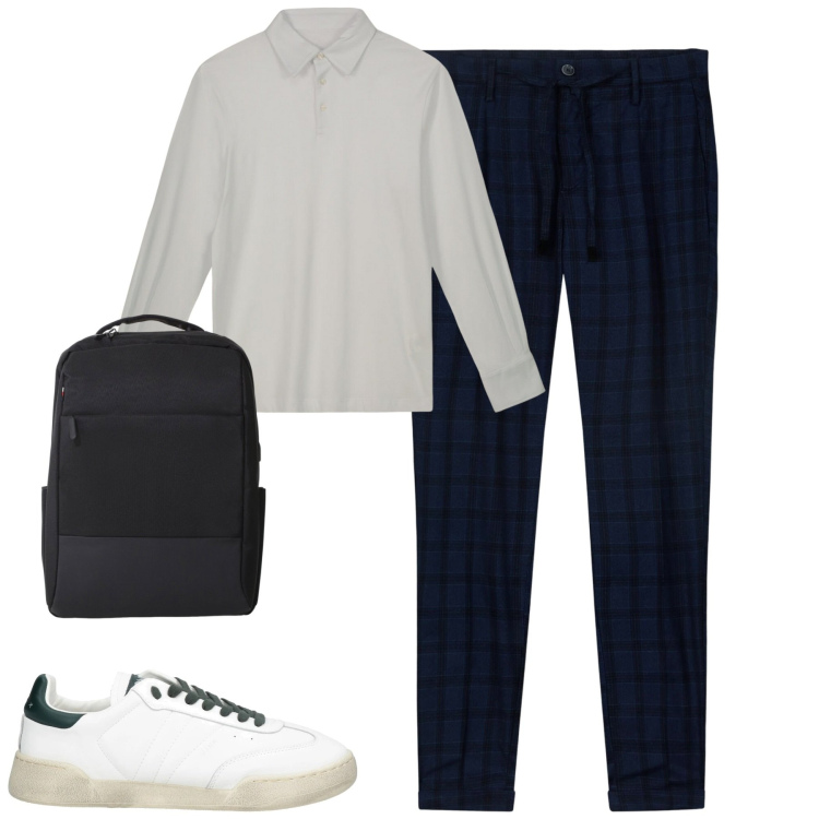 Outfit uomo - City. Stile Urban per Tutti i giorni. Abbinamento con sneakers, borse sportive, pantaloni, polo.
