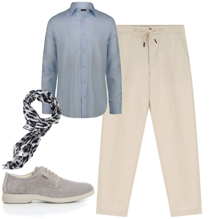 Outfit uomo - Total look #2174086. Stile Urban per Tutti i giorni. Abbinamento con pantaloni chino, sciarpe e foulard, camicie, scarpe stringate.