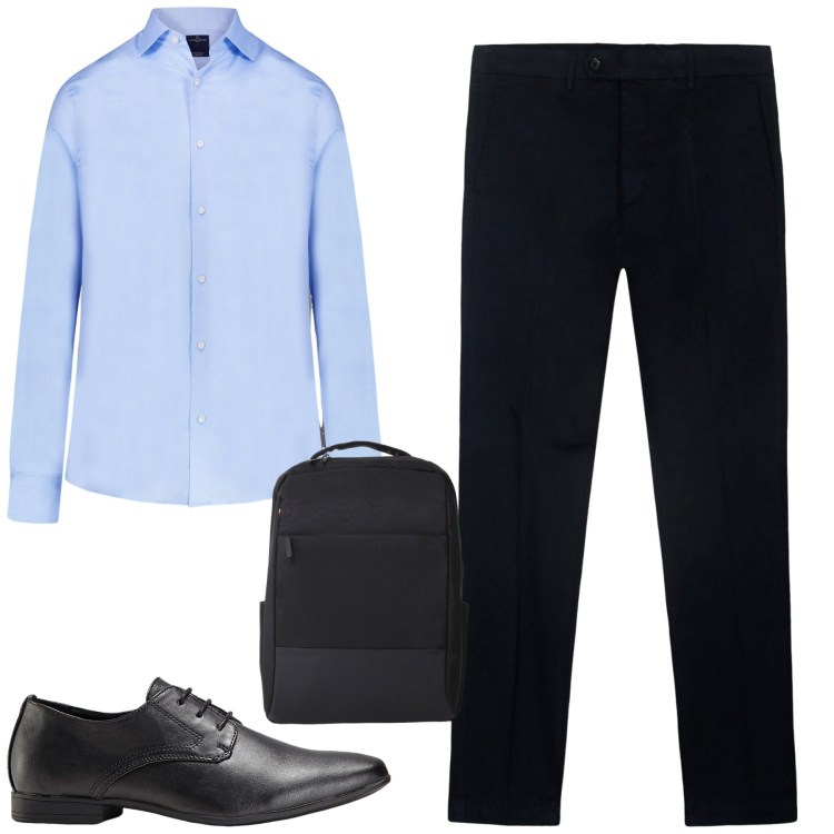 Outfit uomo - In ufficio. Stile Urban per Ufficio. Abbinamento con scarpe stringate, borse sportive, camicie, pantaloni chino.