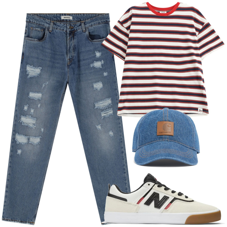 Outfit uomo - Total look #2174103. Stile Casual per Tutti i giorni. Abbinamento con sneakers, jeans, t-shirt, cappelli.