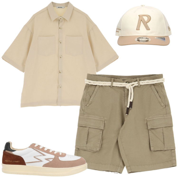 Outfit uomo - Summer. Stile Casual per Tutti i giorni. Abbinamento con sneakers, bermuda, camicie a manica corta, cappelli.