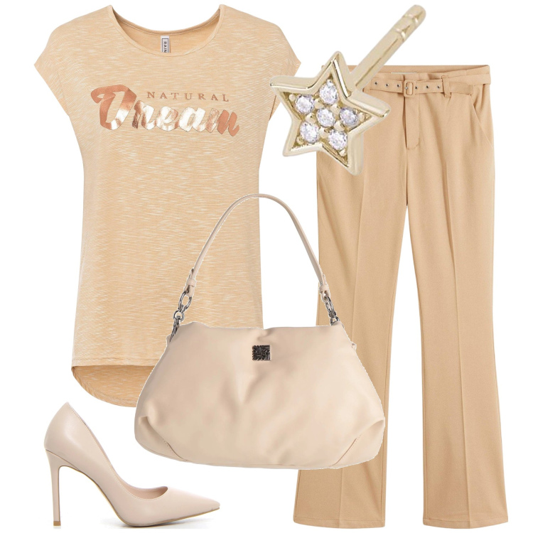 Outfit donna - A dream under a star. Stile Urban per Ufficio. Abbinamento con maglieria, pantaloni, borse a mano, orecchini, décolleté.