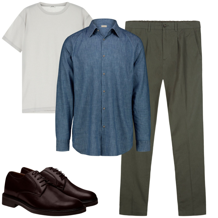 Outfit uomo - Total look #2174148. Stile Urban per Tutti i giorni. Abbinamento con t-shirt, scarpe stringate, camicie, pantaloni.