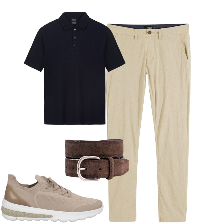 Outfit uomo - City. Stile Urban per Tutti i giorni. Abbinamento con pantaloni chino, sneakers, polo, cinture.