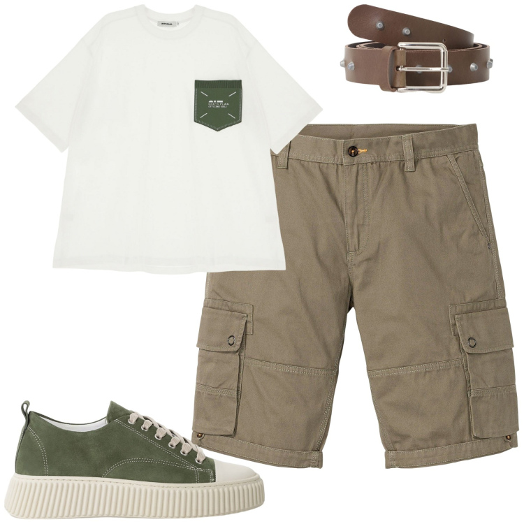 Outfit uomo - Total look #2174237. Stile Casual per Tutti i giorni. Abbinamento con bermuda, t-shirt, sneakers, cinture.