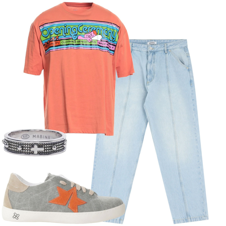 Outfit uomo - Total look #2174242. Stile Casual per Tutti i giorni. Abbinamento con t-shirt, anelli, jeans, sneakers.