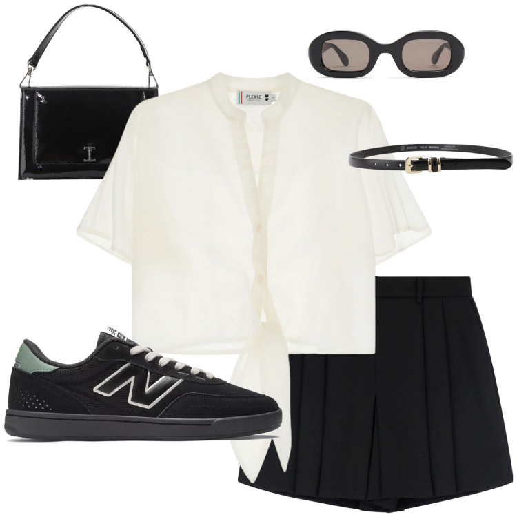 Outfit donna - B and W. Stile Casual Abbinamento con sneakers, camicie a manica corta, borse a tracolla, cinture, gonne, occhiali da sole.