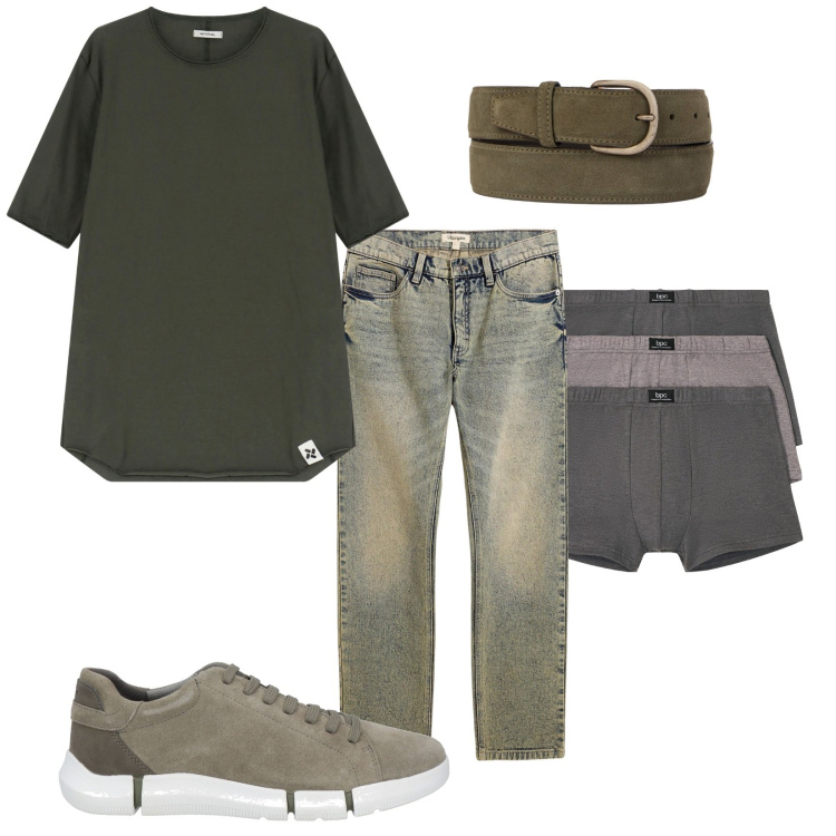 Outfit uomo - Total look #2174422. Stile Casual per Tutti i giorni. Abbinamento con boxer, jeans dritti, sneakers, t-shirt, cinture.