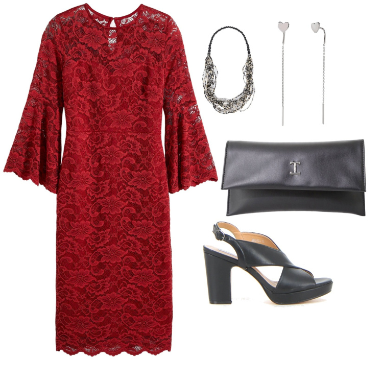 Outfit donna - Matrimonio all\'aperto. per Cerimonia. Abbinamento con vestiti, orecchini, pochette, collane, sandali col tacco.