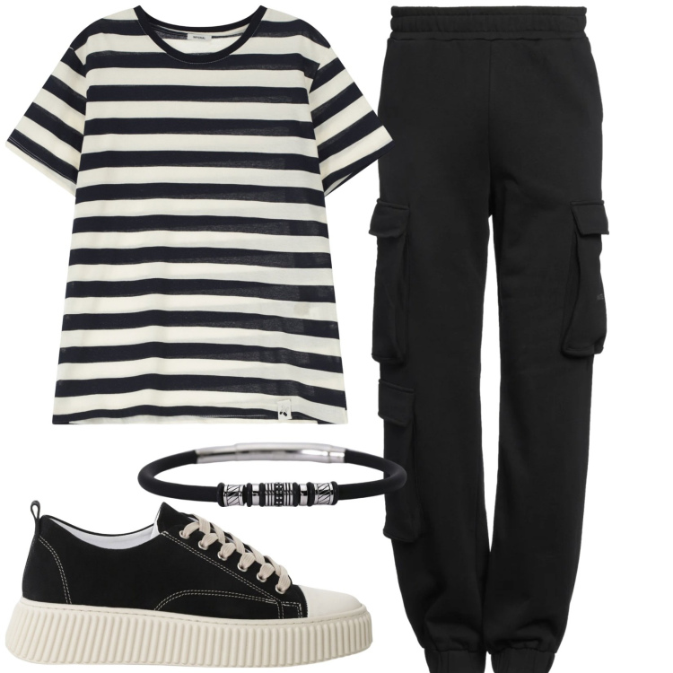 Outfit uomo - Total look #2174478. Stile Casual per Tutti i giorni. Abbinamento con pantaloni cargo, braccialetti, sneakers, t-shirt.