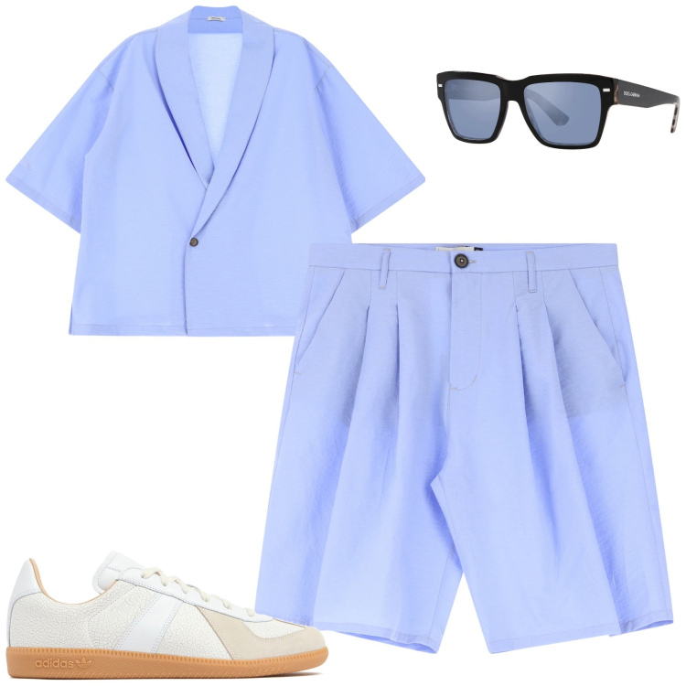 Outfit uomo - City. Stile Trendy per Tutti i giorni. Abbinamento con occhiali da sole, camicie a manica corta, bermuda, sneakers.