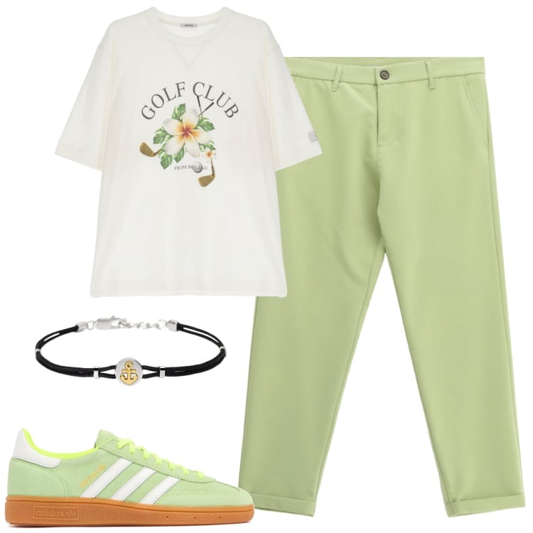 Outfit uomo - Total look #2174502. Stile Casual per Tutti i giorni. Abbinamento con braccialetti, t-shirt, pantaloni, sneakers.
