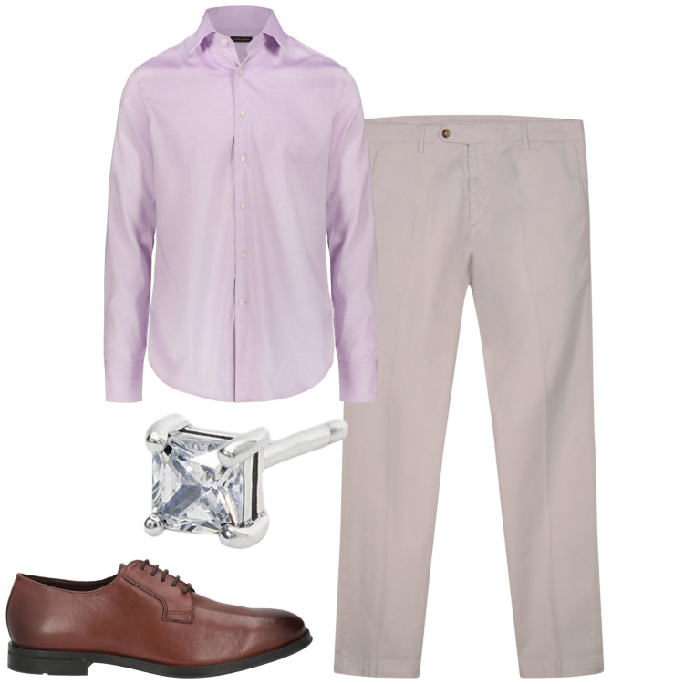 Outfit uomo - City. Stile Urban per Tutti i giorni. Abbinamento con scarpe stringate, orecchini, pantaloni chino, camicie.