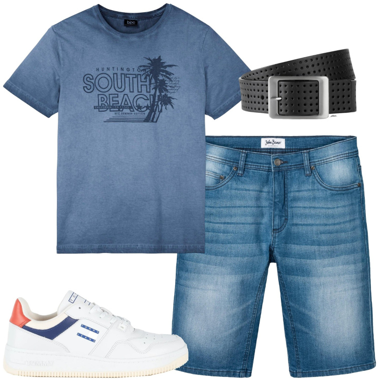 Outfit uomo - Total look #2174533. Stile Casual per Tutti i giorni. Abbinamento con cinture, bermuda, t-shirt, sneakers.