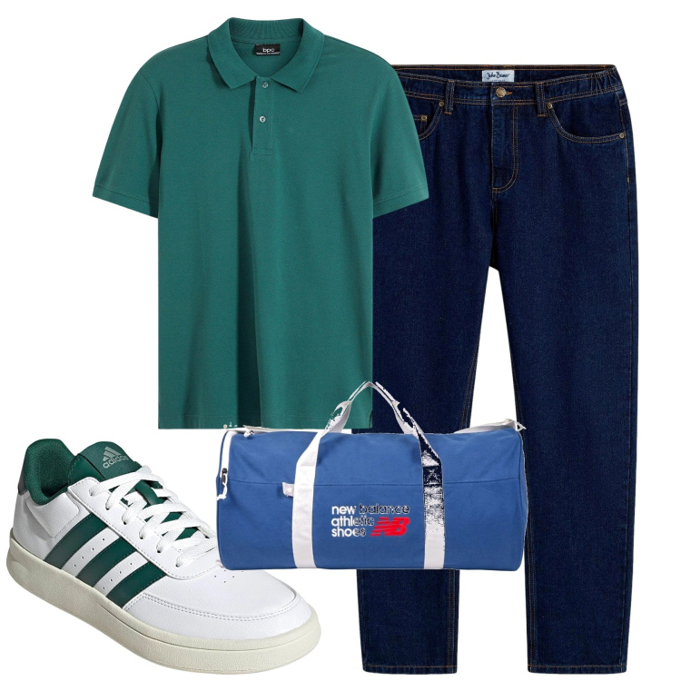Outfit uomo - Total look #2174534. Stile Casual per Tutti i giorni. Abbinamento con polo, jeans dritti, borse sportive, sneakers.
