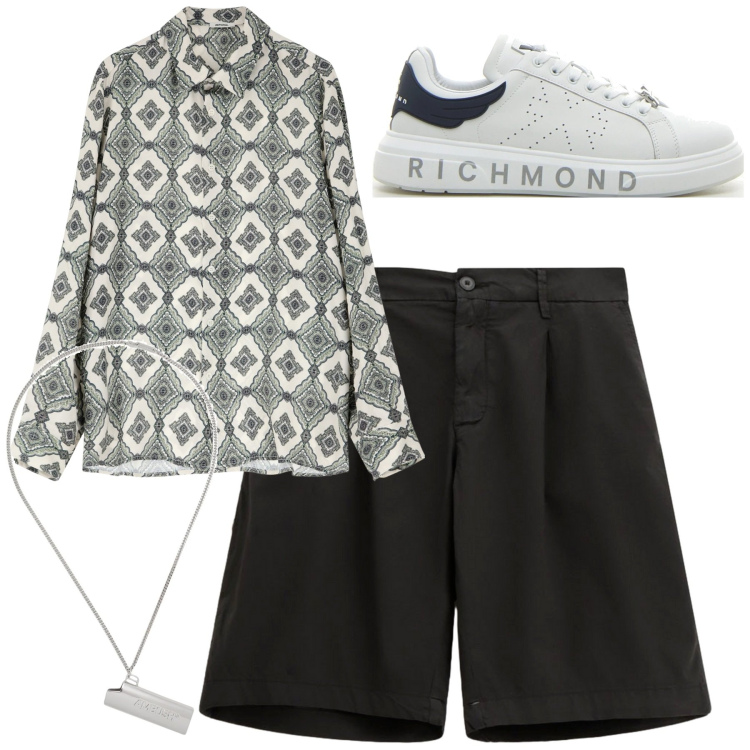 Outfit uomo - City. Stile Trendy per Tutti i giorni. Abbinamento con collane, camicie, bermuda, sneakers.
