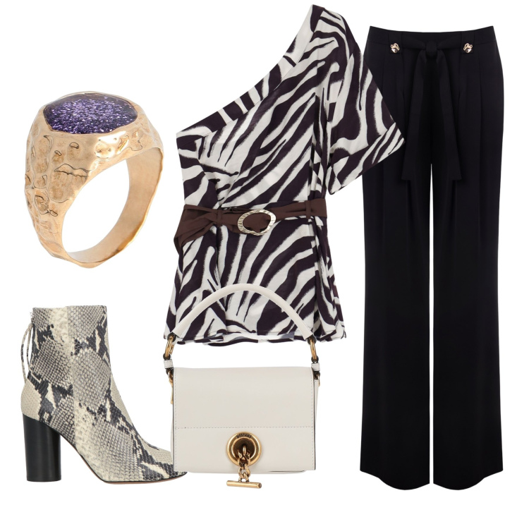 Outfit donna - Total look #2174541. Stile Casual per Serata fuori. Abbinamento con anelli, borse a mano, stivaletti, pantaloni, top.