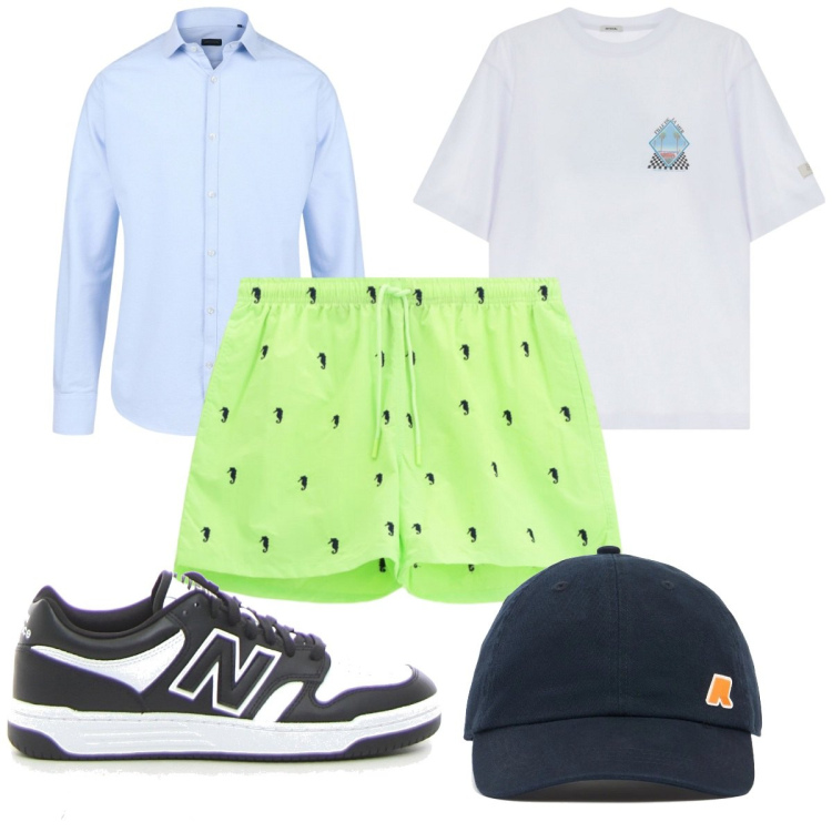 Outfit uomo - Total look #2174582. Stile Trendy per Tutti i giorni. Abbinamento con t-shirt, costumi, camicie, cappelli, sneakers.