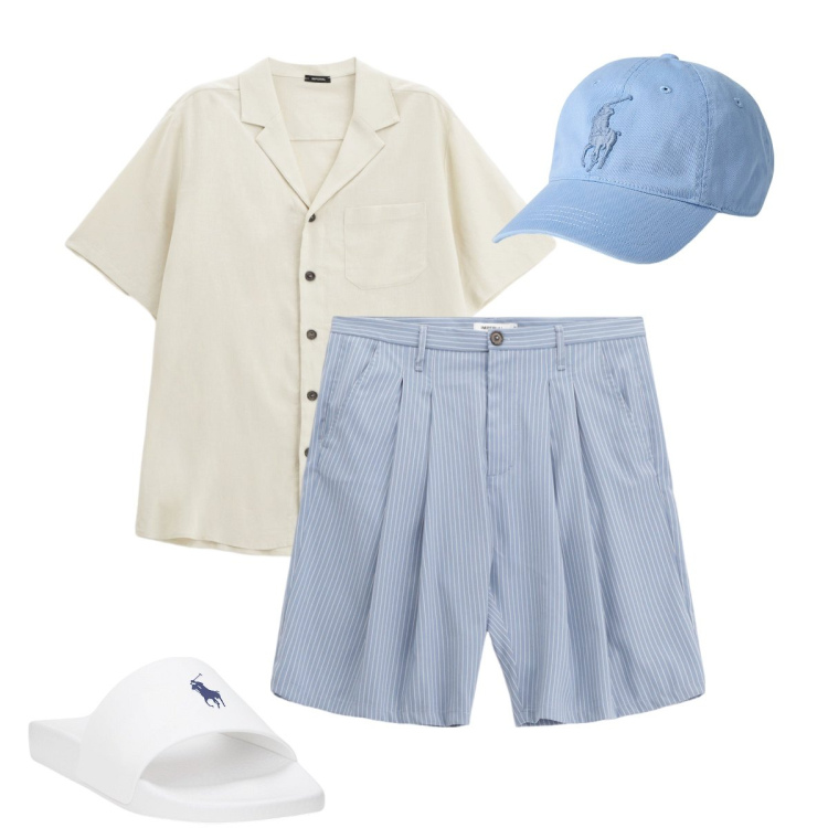 Outfit uomo - Le bermuda a righe. Stile Urban per Mare. Abbinamento con bermuda, camicie a manica corta, sandali, cappelli.