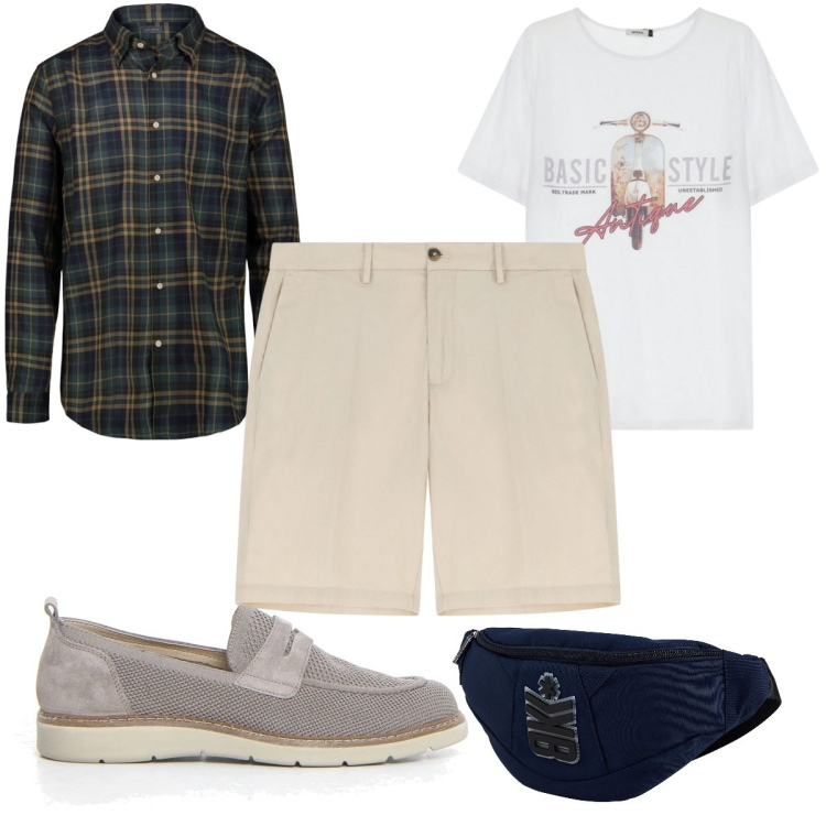 Outfit uomo - Total look #2174621. Stile Casual per Tutti i giorni. Abbinamento con borse sportive, bermuda, t-shirt, camicie, scarpe stringate.