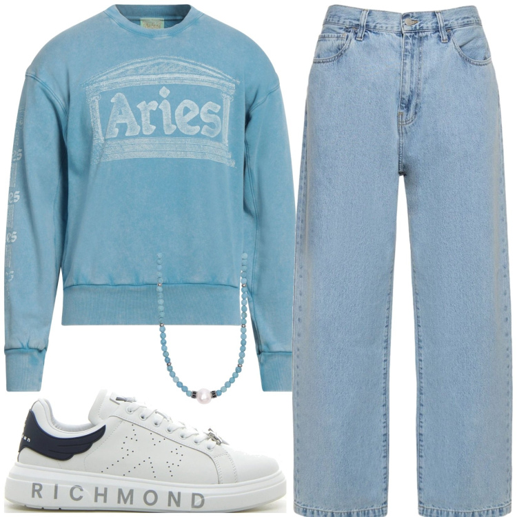 Outfit uomo - Total look #2174649. Stile Urban per Tutti i giorni. Abbinamento con collane, felpe, pantaloni, sneakers.